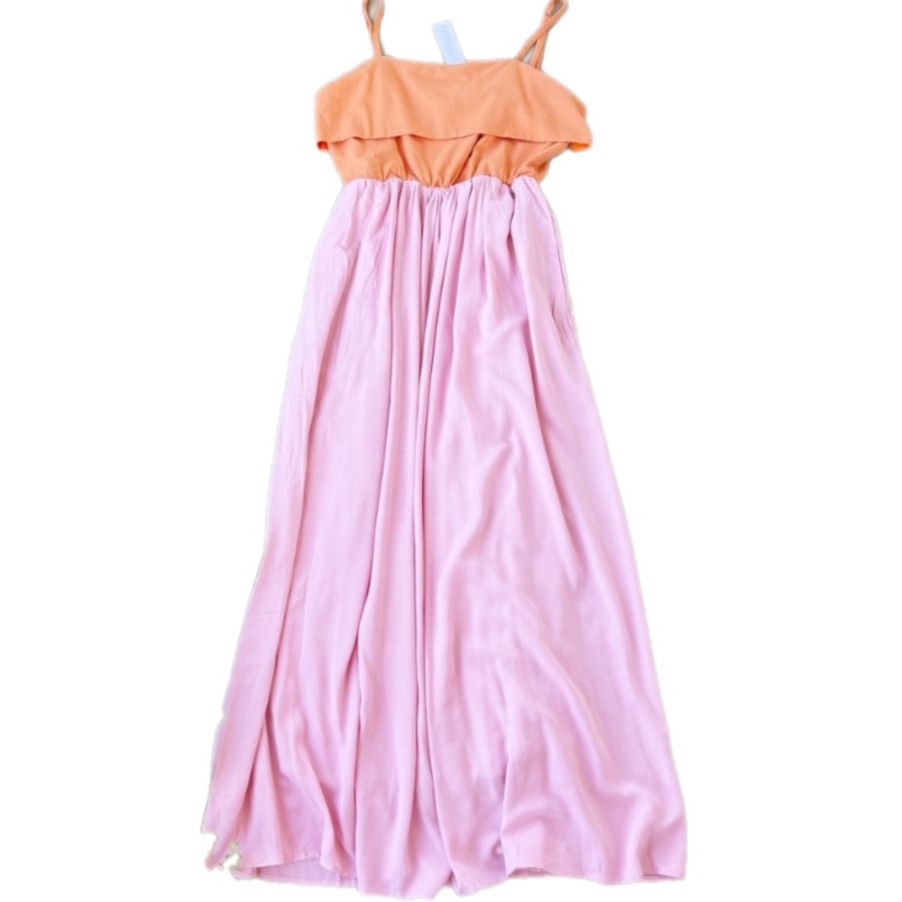 Koko and Mason xs Linen blend Pink and Orange Colorblock maxi dress NWT